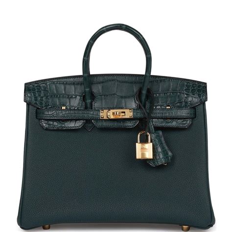 HERMES Togo Matte Alligator Birkin Touch 25 Vert Comics 